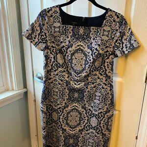 Talbots Cotton Short Sleeve Blue and White Lined Zippered Dress